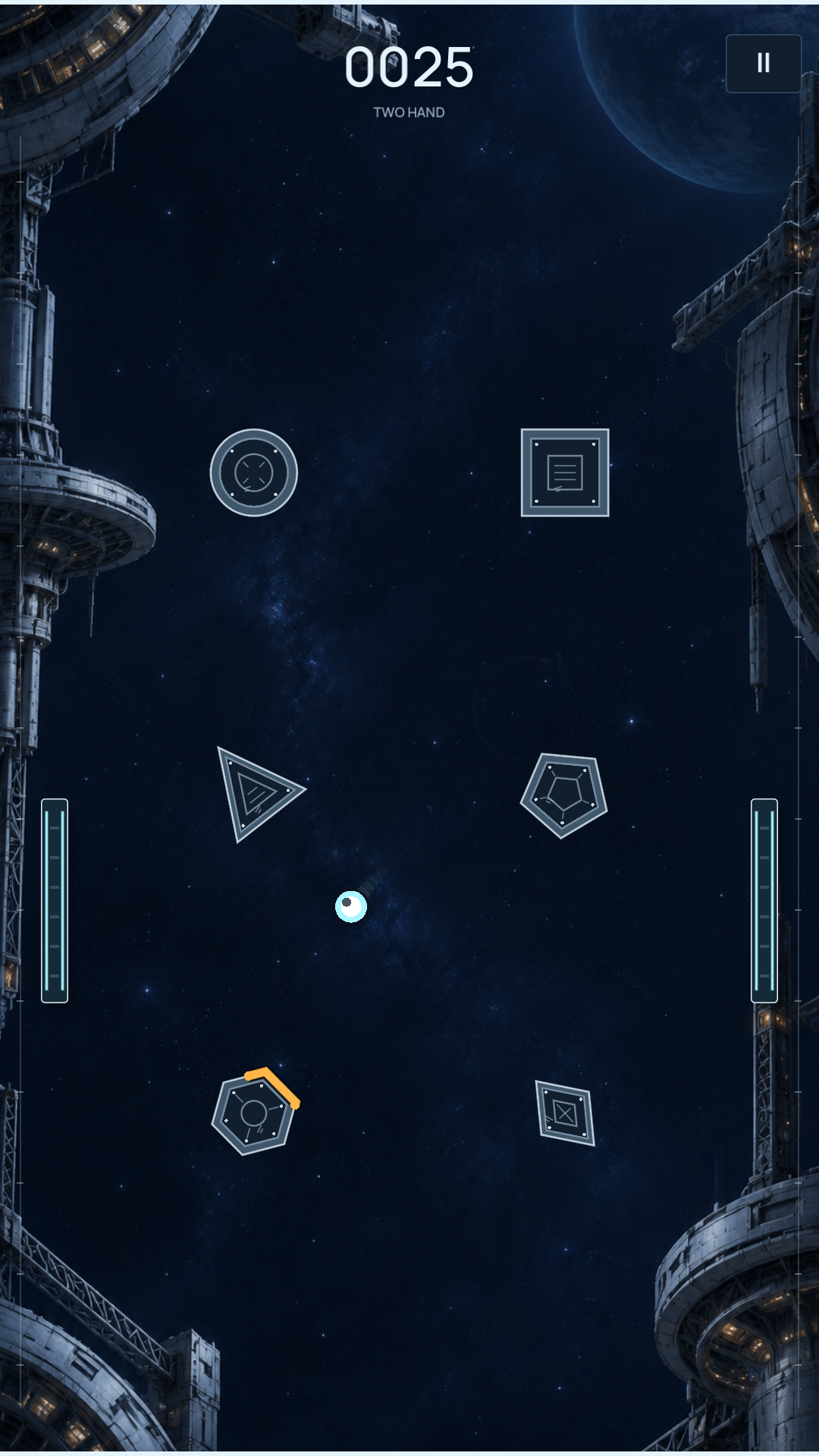 Two independent paddles and the ball among obstacles